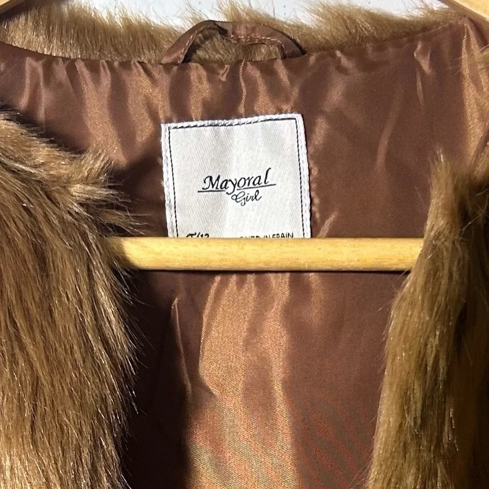 Mayoral Girl Faux-Fur Brown Floral Sleeveless Vest 12